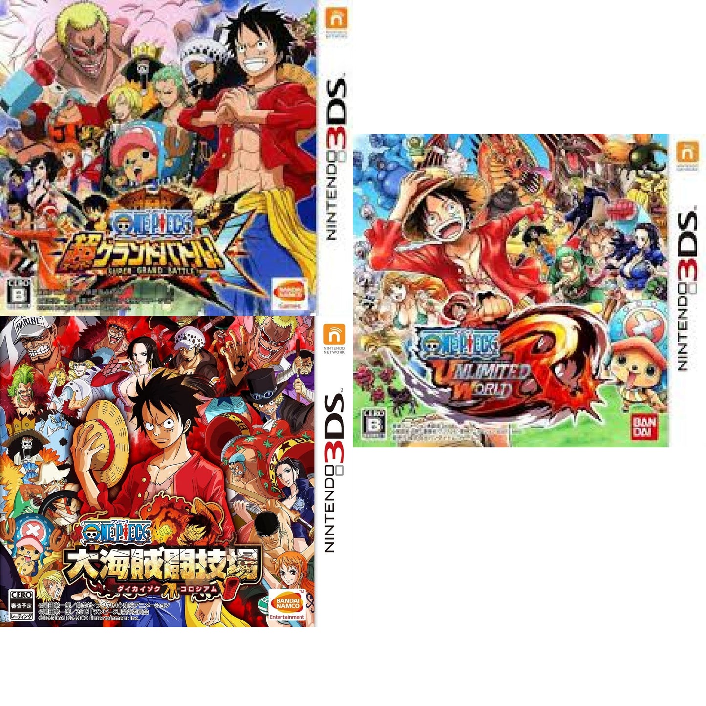 Lot 3 One Piece Super Grand Battle X Unlimited World R Colosseum Nintendo 3DS